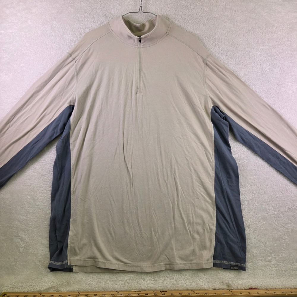 Eddie Bauer Travex Mens TXL Tan Blue Quarter Zip Pullover Long Sleeve Shirt